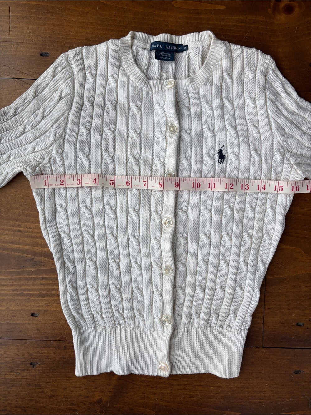 Ralph Lauren Off White Cable Knit Short-Sleeve Cardigan Sz M - Picture 5 of 12
